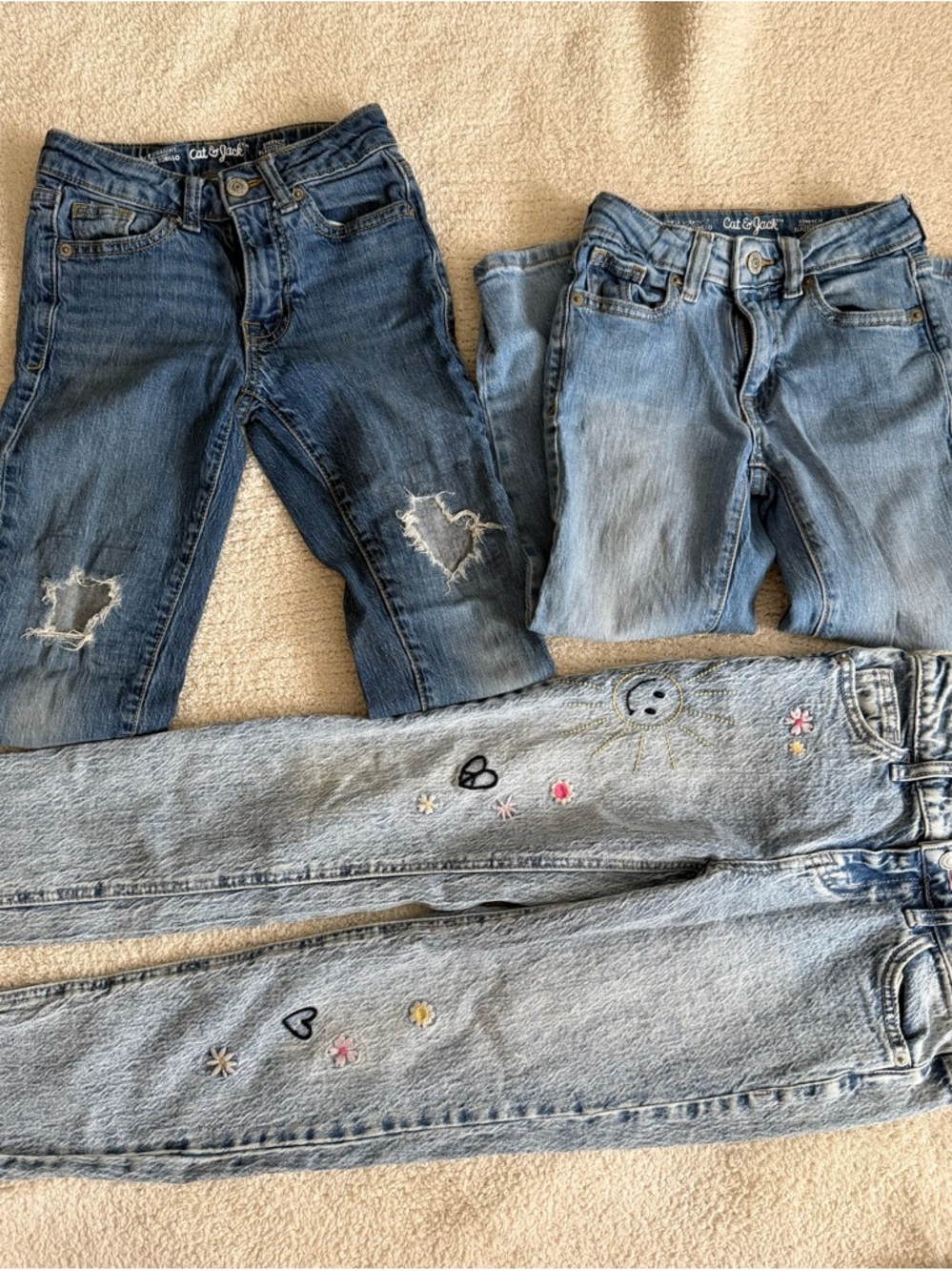 Cat & Jack Light and Medium Blue Girls' Jeans Set with Embroidery